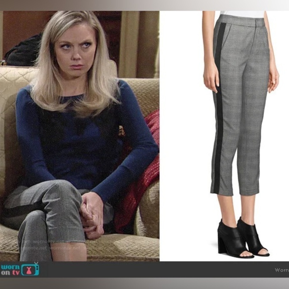 Joie- Kenadia Gray Plaid Cropped Side Stripe Pants